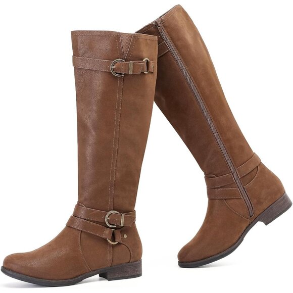 ⚡Women´s Tan PU Knee High Boots Classic Comfort...